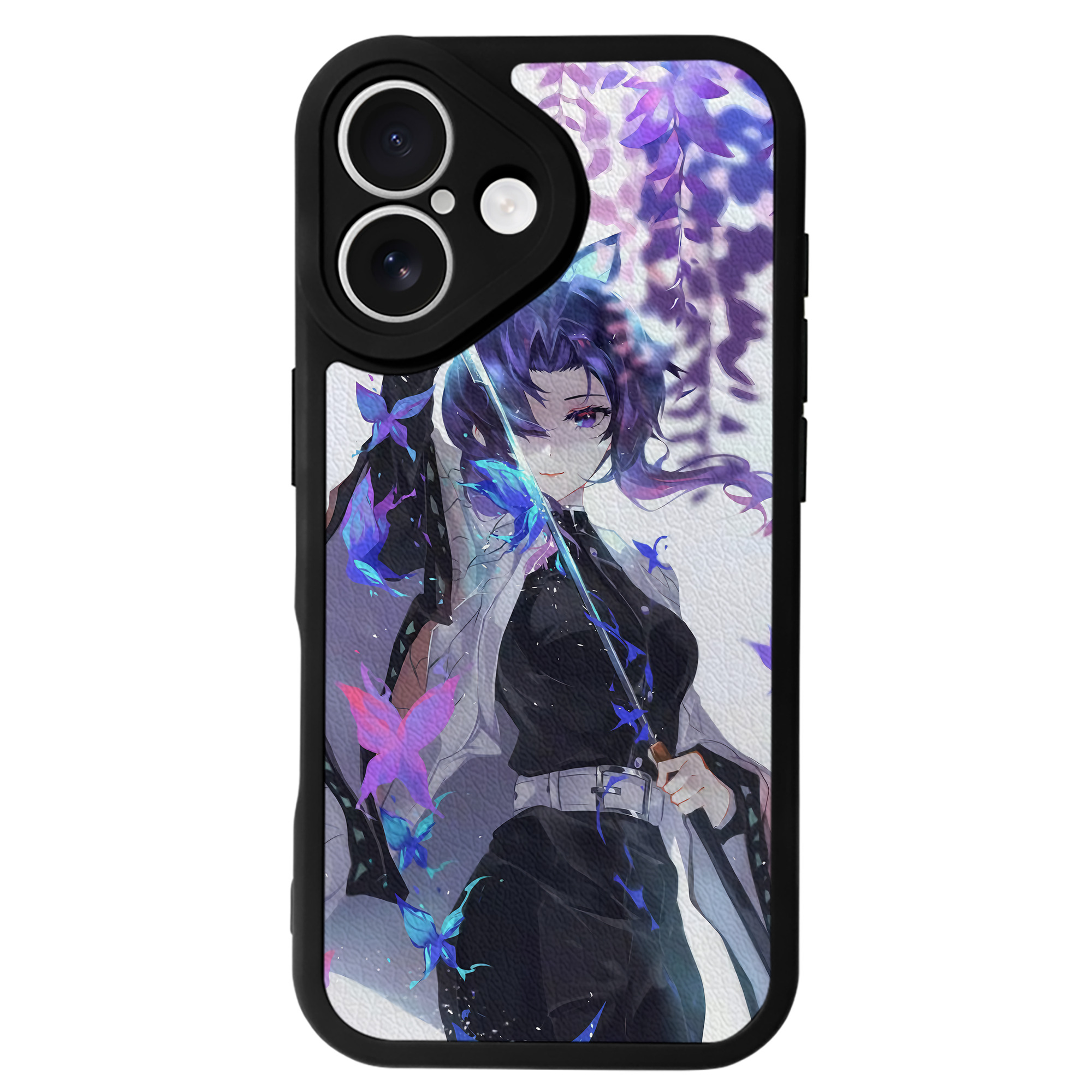 （画像用） 鬼滅の刃（きめつのやいば）蟲柱-胡蝶 しのぶ／こちょう しのぶ Kochou Shinobu 【iPhone 16シリーズ対応】シリコンスマホケース（レザー調） 材質：シリコン